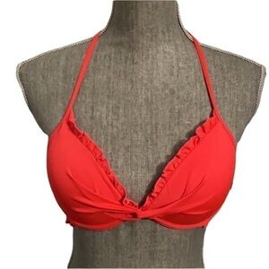 Orange Ruffled Padded Bikini top with CrissCross lace-up back​​​​​​